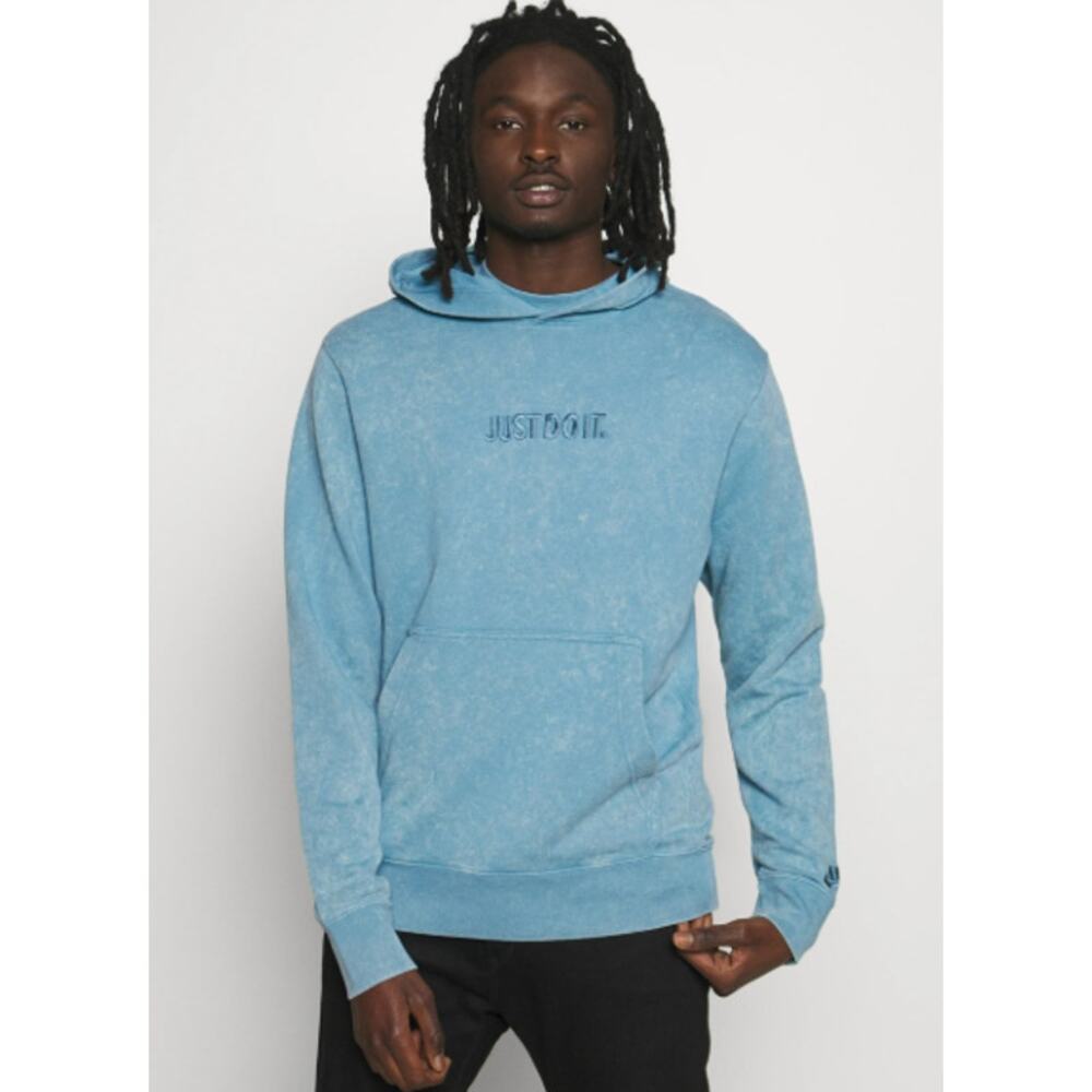 Nike Blue Bleach Washed Embroidered Hoodie Size LG Streetwear Casual Comfy